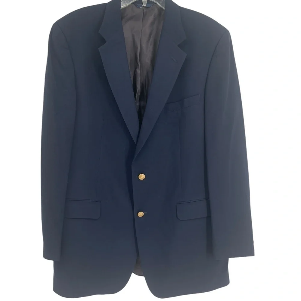 Brooks Brothers 346 Blazer Men Size 43L Navy Blue Worsted Wool Gold Buttons